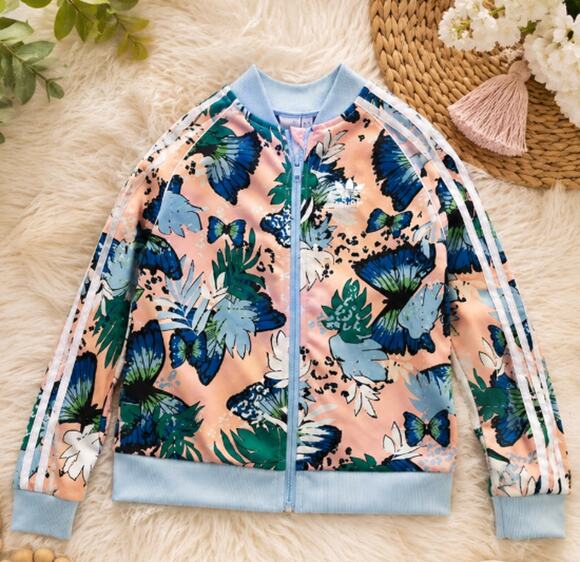 adidas Other - Adidas Originals Kids Track Jacket 10-11Y Butterfly Floral Full Zip Blue Pink